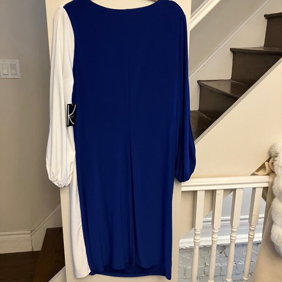 Blue and White Kasper Dress Open Sleeve Color Block NWT - Picture 5 of 11